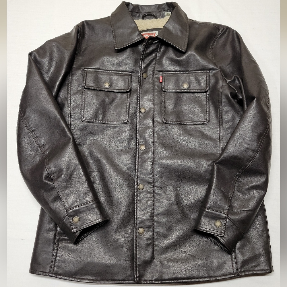 Levi's Men's Faux Leather Sherpa Lined Trucker Bomber Jacket Black Sz M